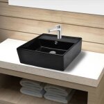 Vasque de salle de bain - céramique - noir - finition brillante - trou robinet 35 cm Vasque de salle de bain - céramique - noir - finition brillante - trou robinet 35 cm