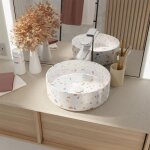 Vasque terrazzo confetti - diam 35cm x 12cm - ronde en ceramique blanc brillant
