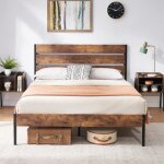 Vecelo lit double 140x190 cm avec t�te de lit en bois support � lattes en m�tal solideassemblage facile ...