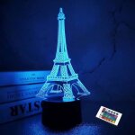 Veilleuse tour eiffel 3d illusion lampe d�coration visuelle chambre lampe led avec t�l�commande 16 couleurs ...