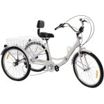 Vélo pliant tricycle adulte blanc 3 roues vélo 24 pouces 7 vitesses avec lumière avant panier et dossier ... Vélo pliant tricycle adulte blanc 3 roues vélo 24 pouces 7 vitesses avec lumière avant panier et dossier ...