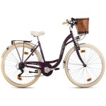Vélo de ville femme 28 ?casino? 6 vitesses violet avec panier dacapo Vélo de ville femme 28 ?casino? 6 vitesses violet avec panier dacapo