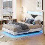 Vlyon - lit suspendu 160x200cm en velours avec tte de lit rglable clairage led et chargeurs usb sommier ...