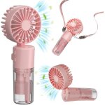 Ventilateur brumisateur portable - aveki - rechargeable - 4 vitesses - pliable - rose