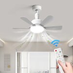 Ventilateur plafond blanc 6 pales 40w e27 ? 3 vitesses clairage 2400?lm tlcommande moteur dc silencieux ...