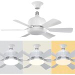 Ventilateur de plafond e27 led 3 couleurs 3000k - 6000k dimmable 6 pales blanc