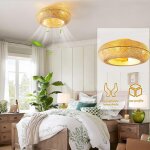 Ventilateurs de plafond - lumi�re et t�l�commande silencieux lamp pendentif tissage bambou et rotin naturel ...