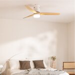 Ventilateur de plafond - create - avec lumi�re - silencieux - �132cm - blanc / effet bois clair