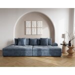 Vermont - canap droit 4 places avec double mridienne - assise profonde - en velours textur - bleu