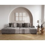 Vermont - canap droit 4 places avec double mridienne - assise profonde - en velours textur - gris