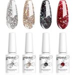 Vernis gels semi - permanents lot de 4 couleurs paillet� or argent rouge noir collection nail art vernis ...