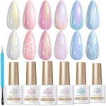 Vernis gel semi - permanent nacr� vernis � ongles en perle spirale rose blanc bleu pearl effet sir�ne ...