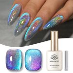 Vernis � ongles gels semi - permanents magn�tiquebleu violet holographique paillet� cat magnetic eye ...