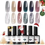 Vernis  ongles semi permanent paillets argent rouge vert6 couleurs soak off nail design gel polish ...
