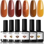 Vernis semi permanent lot de 6 couleur orange paillet marron automne vernis gel uv kit vernis  ongles ...