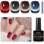 Vernis semi permanent magntique4 couleurs 9d rouge noir marron bleu paillet cat eye gel nail polish ...