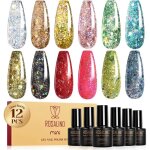 Vernis semi permanent paillet� 12 couleurs argent�s marron or rose vert bleu rouge rose paillettes vernis ...