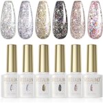 Vernis semi permanent paillet�6 couleurs paillette gris noir vernis gel uv semi permanent soak off uv ...
