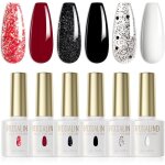 Vernis semi permanent rouge noir blanc paillettes rouge noir blanc 6pcs vernis  ongles glitter gels ...