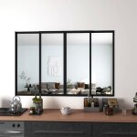 Verri�re atelier coulissante en alu noir - l183xh108cm - 4 panneaux en 4mm verre tremp� - s�paration ...