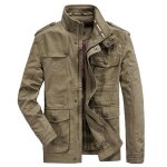 Veste demi - saison cargo pour homme col montant en coton plusieurs poches coupe - vent xh641 kaki Veste demi - saison cargo pour homme col montant en coton plusieurs poches coupe - vent xh641 kaki