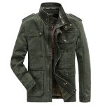 Veste demi - saison cargo pour homme col montant en coton plusieurs poches coupe - vent xh641 vert