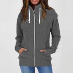 Veste pour femme - chaude - col montant - fermeture �clair - manches longues - gris