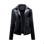Veste femme courte cuir fermeture �clair moto mi saison xh674 noir