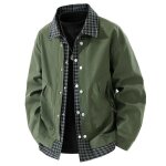 Veste homme cargo automne col chemise couleur unie carreau - vert Veste homme cargo automne col chemise couleur unie carreau - vert