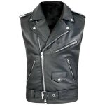 Veste homme en cuir moto biker chopper vest gilet cuir moto veste de moto motard robe brando rockabilly ...