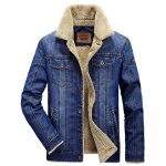 Veste en jean hommes doubl�e de polaire avec col en denim chaude en peluche avec poches xh694 bleu
