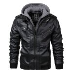 Veste moto homme vitata - veste en cuir synthétique tendance avec capuche amovible en tricot - noir Veste moto homme vitata - veste en cuir synthétique tendance avec capuche amovible en tricot - noir