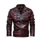Veste de moto polaire vintage vitata pour homme - veste en cuir synthtique - doublure chaude - bordeaux ...