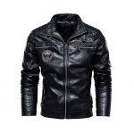 Veste de moto vintage vitata pour homme - veste en cuir synthtique - doublure chaude - noir