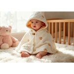 Veste polaire corail pour bb - poncho dhiver chaud  capuche - cadeau dhiver pour bb - gris ours