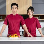 Veste professionnelle unisexe tendance ete chef workwear simple couleur unie manches courtes confortable ...