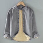 Veste en velours c�tel� homme retro double polaire col montant - gris