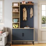 Vestiaire - meuble dentr�e - 4 crochets - �tag�res r�glables - style industriel 100x40x190. 5 cm