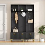 Vestiaire armoires  chaussures avec banc banc de rangement multifonctionnel rangement ouvert 6 crochets ...