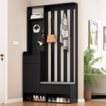 Vestiaire dentr�e 6 - en - 1 - 180cm - banc rembourr� + 4 crochets + panneau perfor� + armoire � chaussures ...