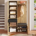 Vestiaire dentre avec banc  chaussures et patres meuble entree avec miroir et tiroirs 98. 5x38x191 ...