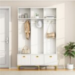 Vestiaire d?entre - armoire avec banc meuble de rangement multifonction 6 crochets pieds dors120x23. ...