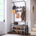 Vestiaire d?entre avec banc et tagre  chaussures - style industriel - gris