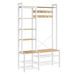 Vestiaire meuble d?entr�e 9 pat�res et 6 crochets lat�raux 40 x 120 x 190 cm dor� ch�ne et blanc nuage ...