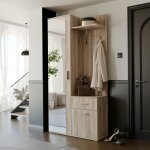 Vestiaire avec miroir lea - porte - manteau avec crochets et tiroir - ch�ne de sonoma - 97 x 30 x 195 ...