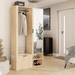 Vestiaire avec miroir milo - porte - manteau avec meuble � chaussures et �tag�res - ch�ne artisanal - ...
