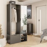 Vestiaire avec miroir milo - porte - manteau avec meuble � chaussures et �tag�res - graphite - 100 x ...