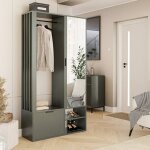 Vestiaire avec miroir milo - porte - manteau avec meuble � chaussures et �tag�res - pierre verte - 100 ...