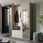 Vestiaire avec miroir mio - porte - manteau avec meuble � chaussures et �tag�res - ch�ne de sonoma - ...