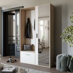 Vestiaire avec miroir mio - porte - manteau avec meuble � chaussures et �tag�res - ch�ne sonoma / blanc ...